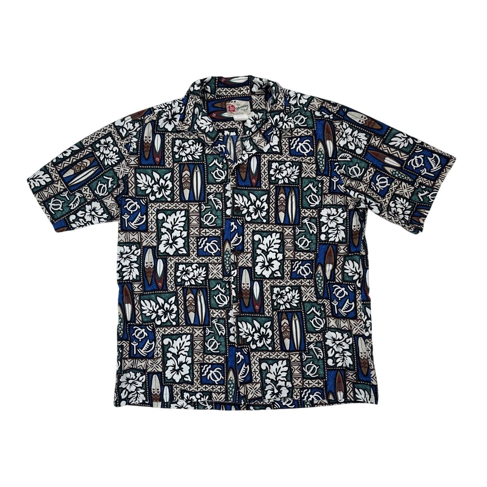 Hilo Hattie Mens Hawaiian Shirt Aloha Button Up Large Floral Made in Hawaii